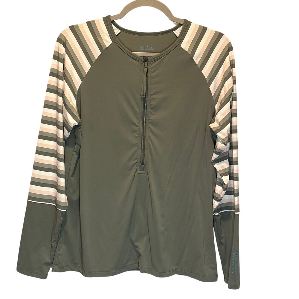 Carve Designs Long Sleeve Striped Rash Guard - size XL